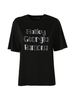 Monte Cervino T-shirt da donna in cotone con ricami - nero