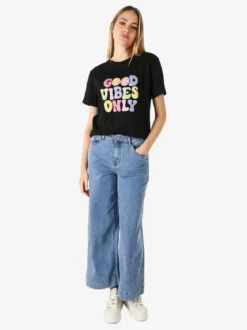 Monte Cervino T-shirt donna in cotone con stampa colorate - nero