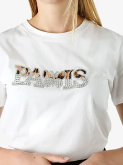 Monte Cervino T-shirt donna in cotone con stampa e strass - bianco