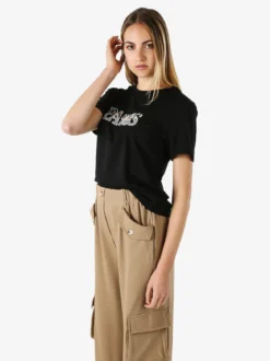 Monte Cervino T-shirt donna in cotone con stampa e strass - nero
