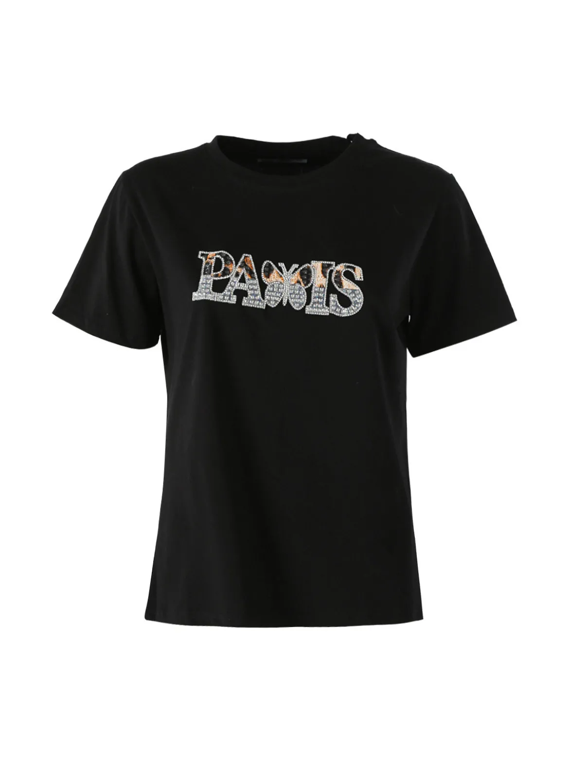 Monte Cervino T-shirt donna in cotone con stampa e strass - nero