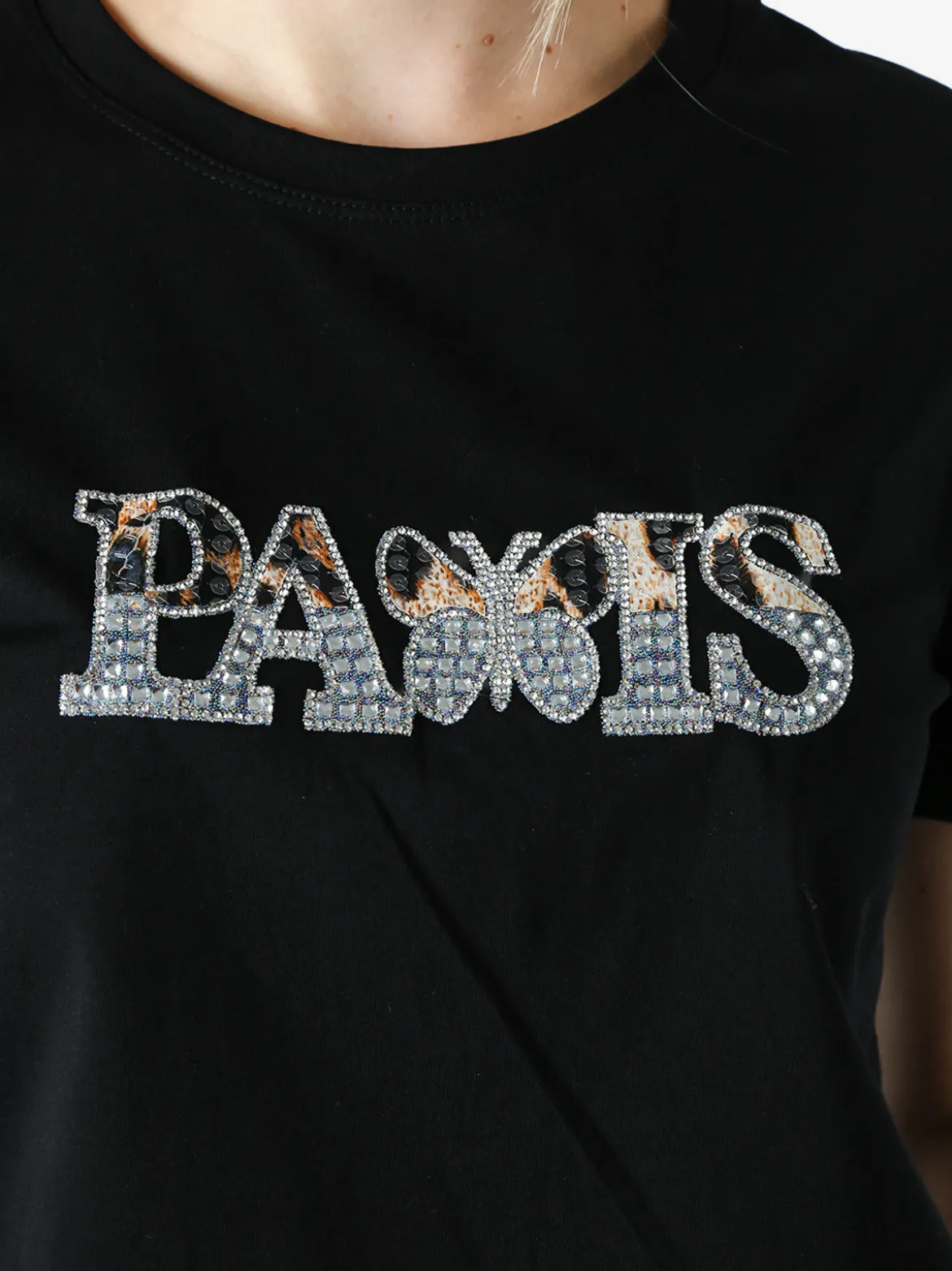 Monte Cervino T-shirt donna in cotone con stampa e strass - nero