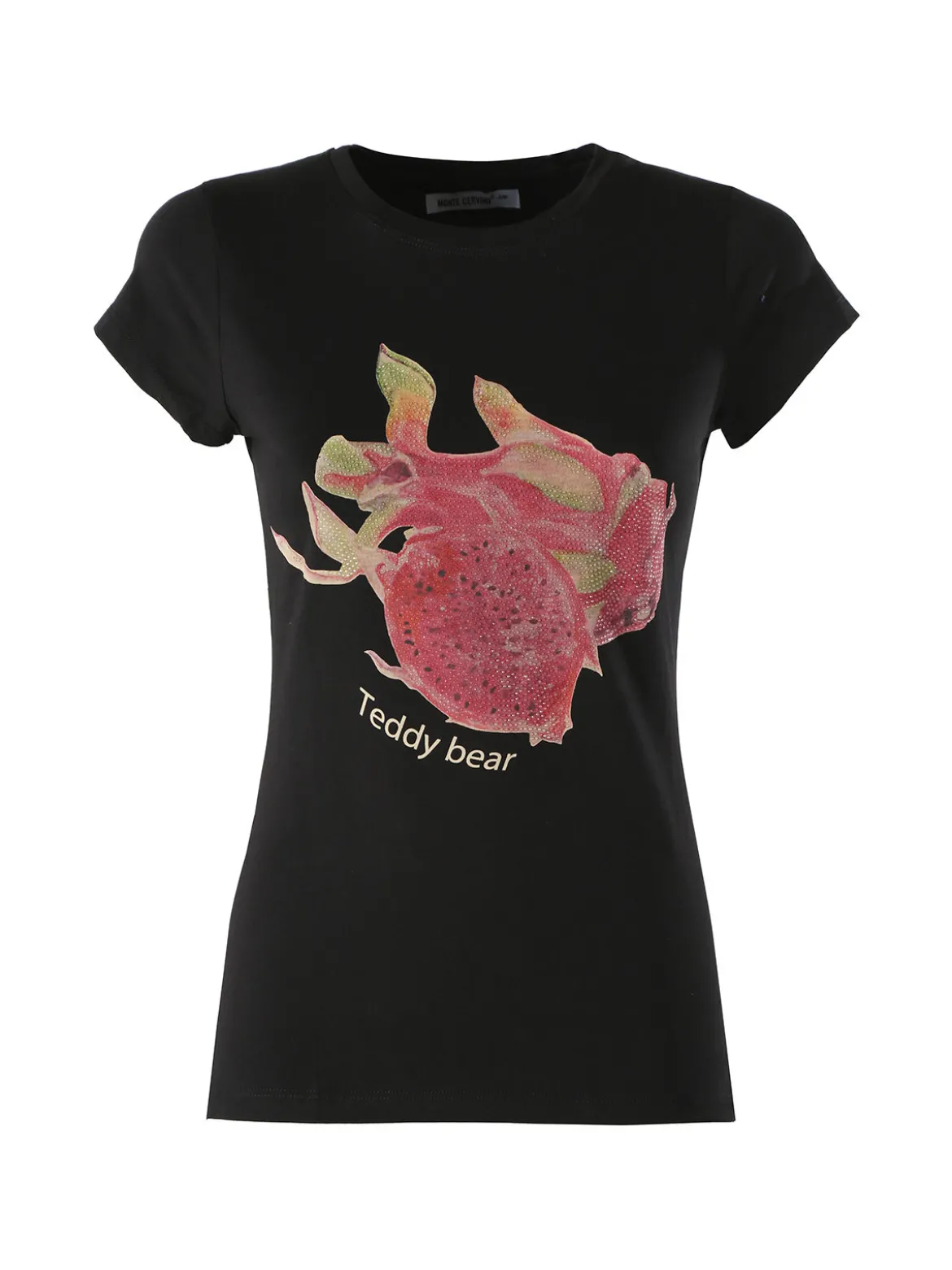 Monte Cervino T-shirt donna in cotone con stampa e strass - nero