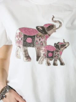 Monte Cervino T-shirt donna in cotone con stampa e strass - rosa