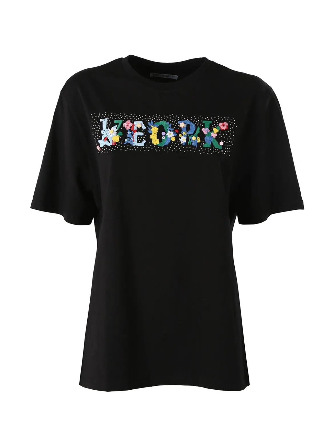 Monte Cervino T-shirt donna in cotone oversize con ricami e strass - nero