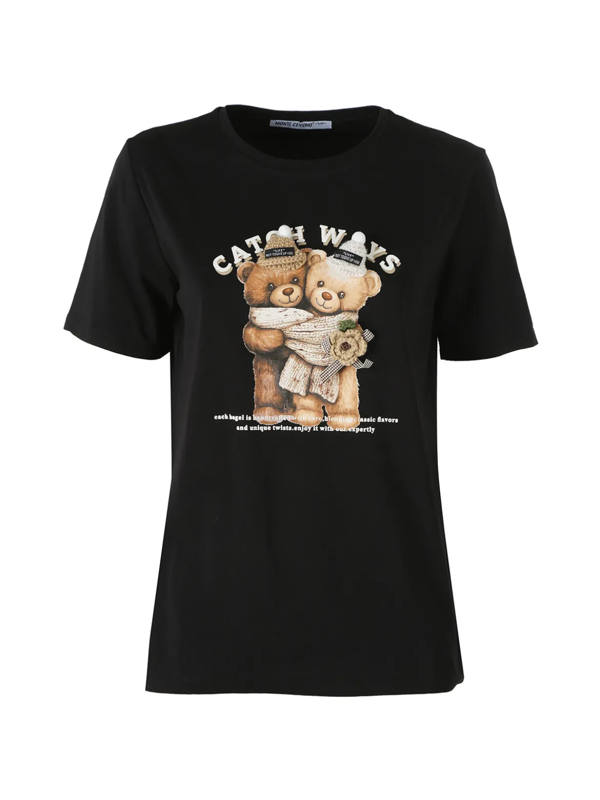 Monte Cervino T-shirt donna orsetto in cotone - nero