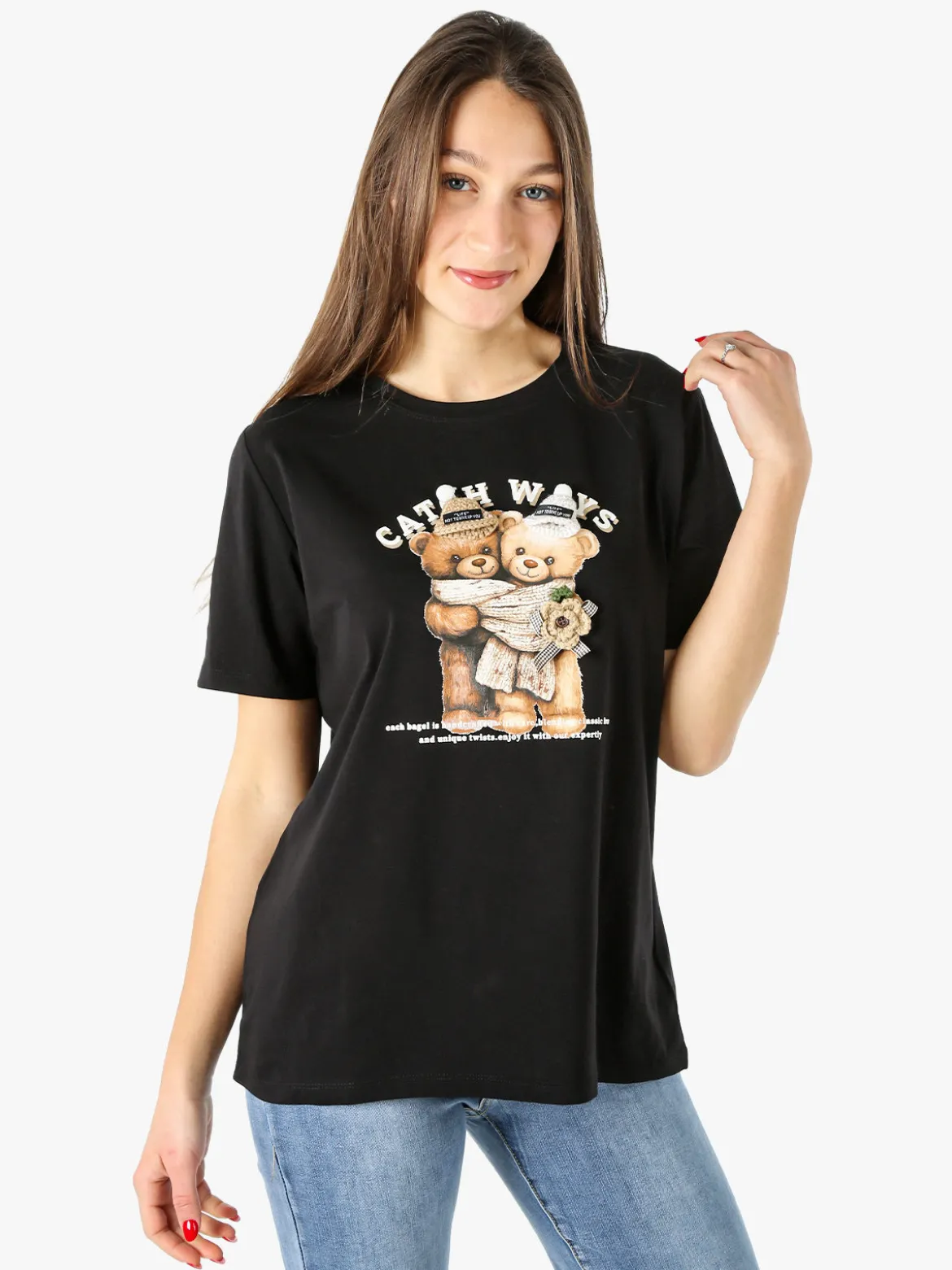 Monte Cervino T-shirt donna orsetto in cotone - nero