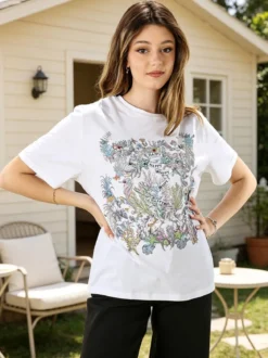 Monte Cervino T-shirt girocollo da donna in cotone con stampe e strass - bianco