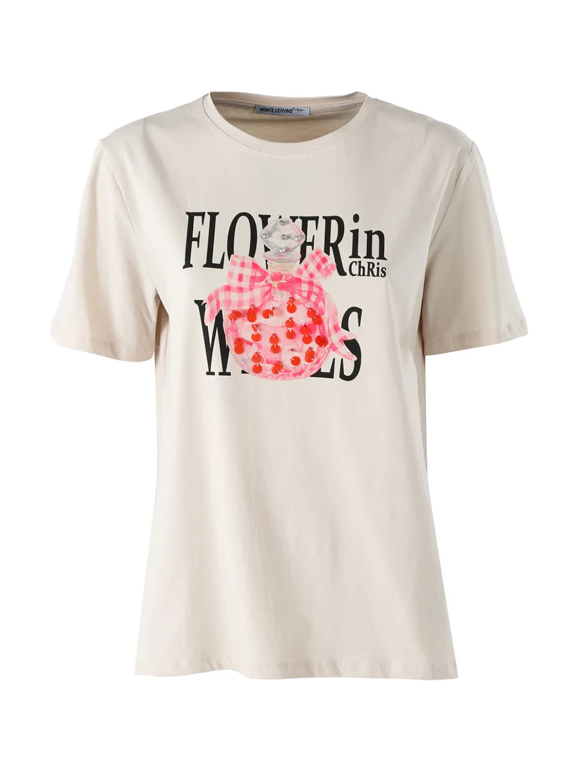 Monte Cervino T-shirt girocollo da donna in cotone con stampe - beige