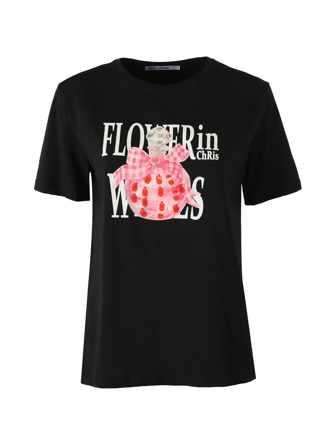 Monte Cervino T-shirt girocollo da donna in cotone con stampe - nero