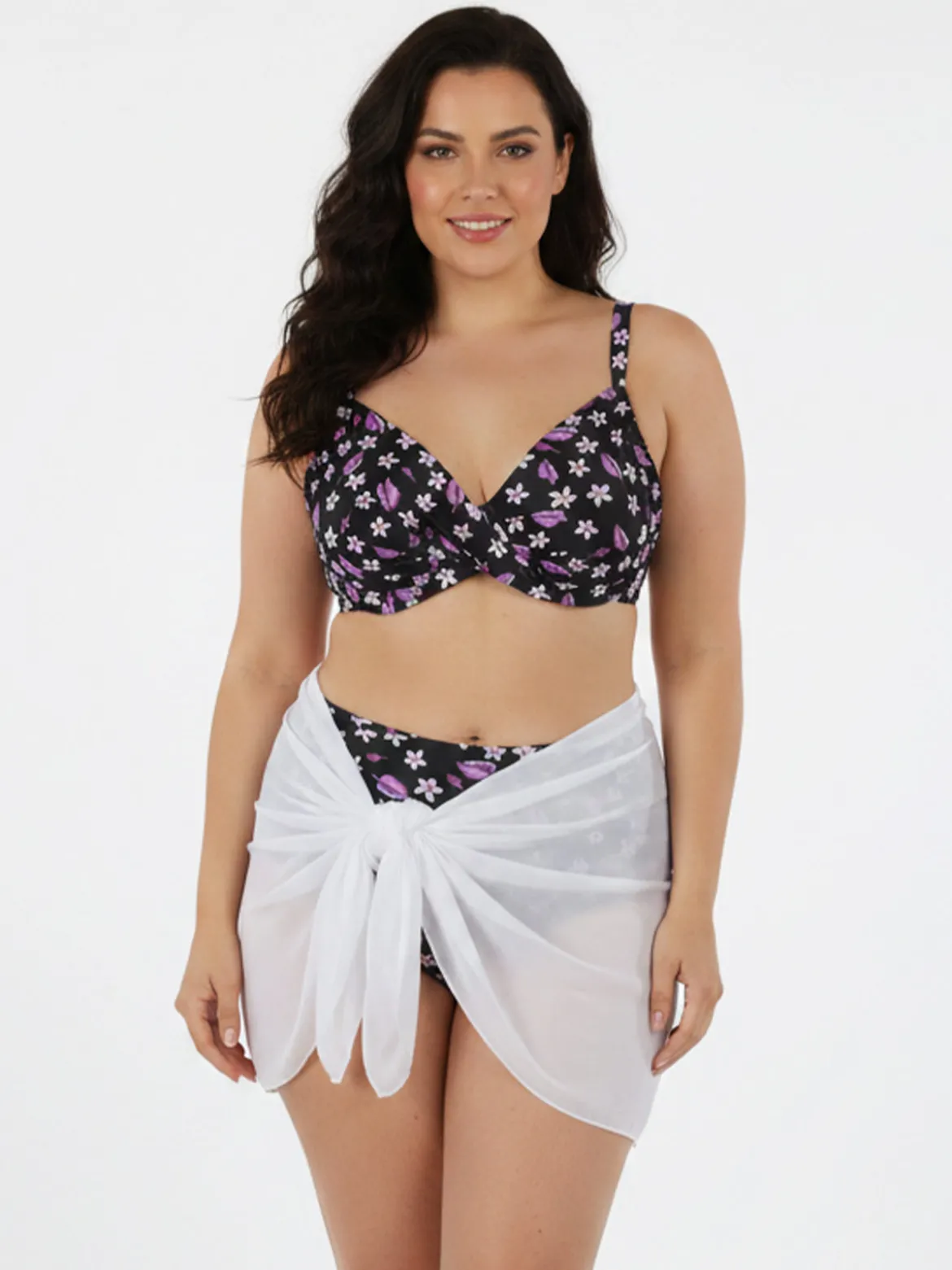 Moorea Beach Bikini donna floreale con coppe sfoderate con ferretto e slip arricciato - nero