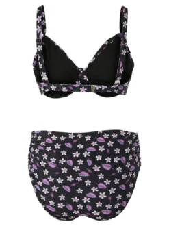 Moorea Beach Bikini donna floreale con coppe sfoderate con ferretto e slip arricciato - nero