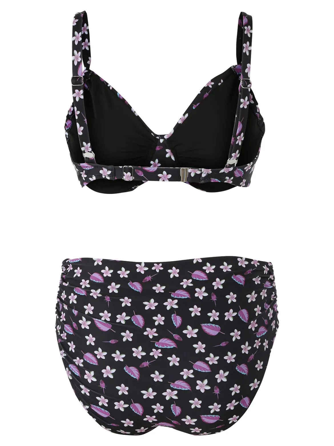 Moorea Beach Bikini donna floreale con coppe sfoderate con ferretto e slip arricciato - nero