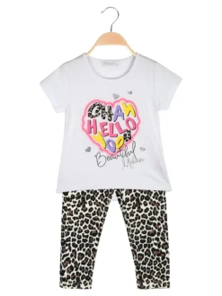 Mouset Completo bambina 2 pezzi con t-shirt e leggings maculati a 3/4
