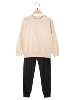 Mouset Completo tuta da bambina 2 pezzi felpa e pantaloni - beige