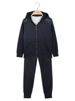 Mouset Completo tuta 3 pezzi da bambina con cappuccio e zip - blu scuro
