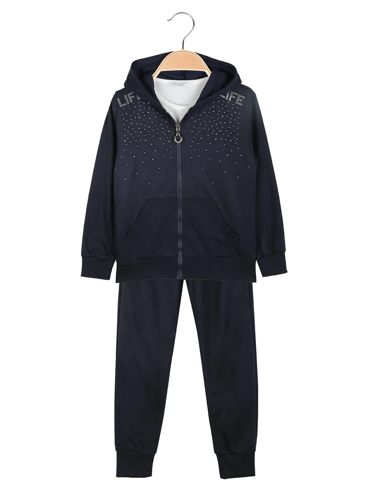 Mouset Completo tuta 3 pezzi da bambina con cappuccio e zip - blu scuro