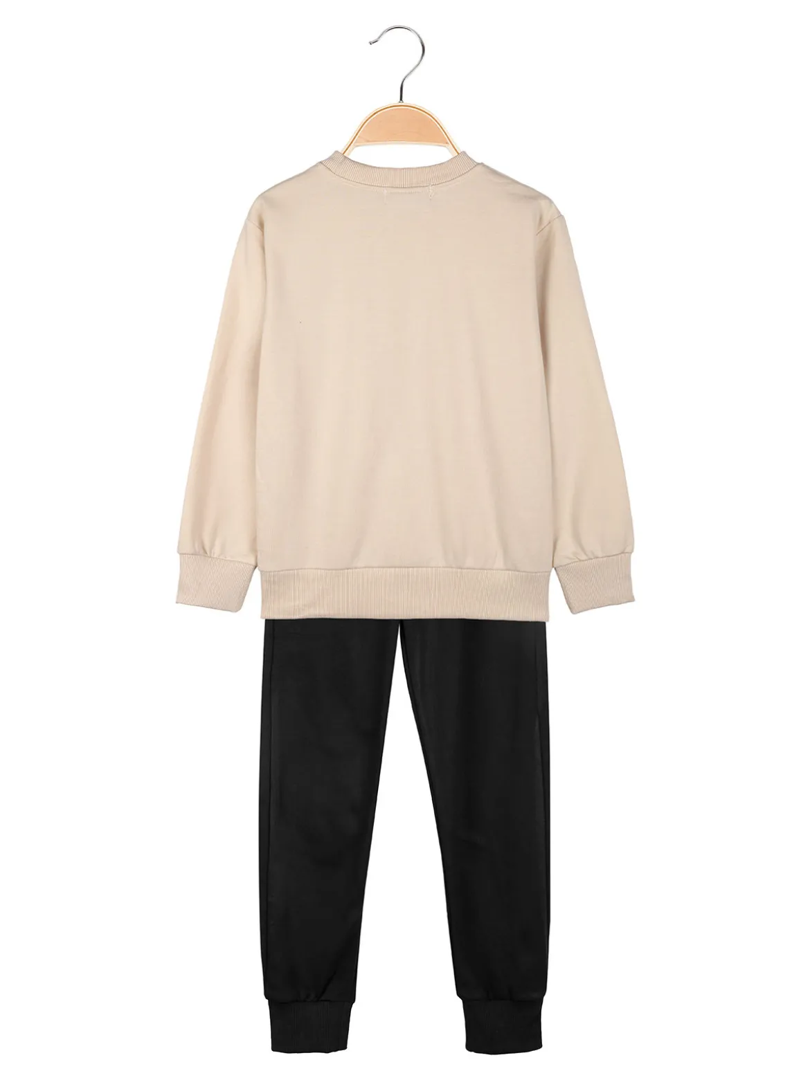Mouset Completo tuta 2 pezzi da bambina con felpa girocollo e pantaloni - beige