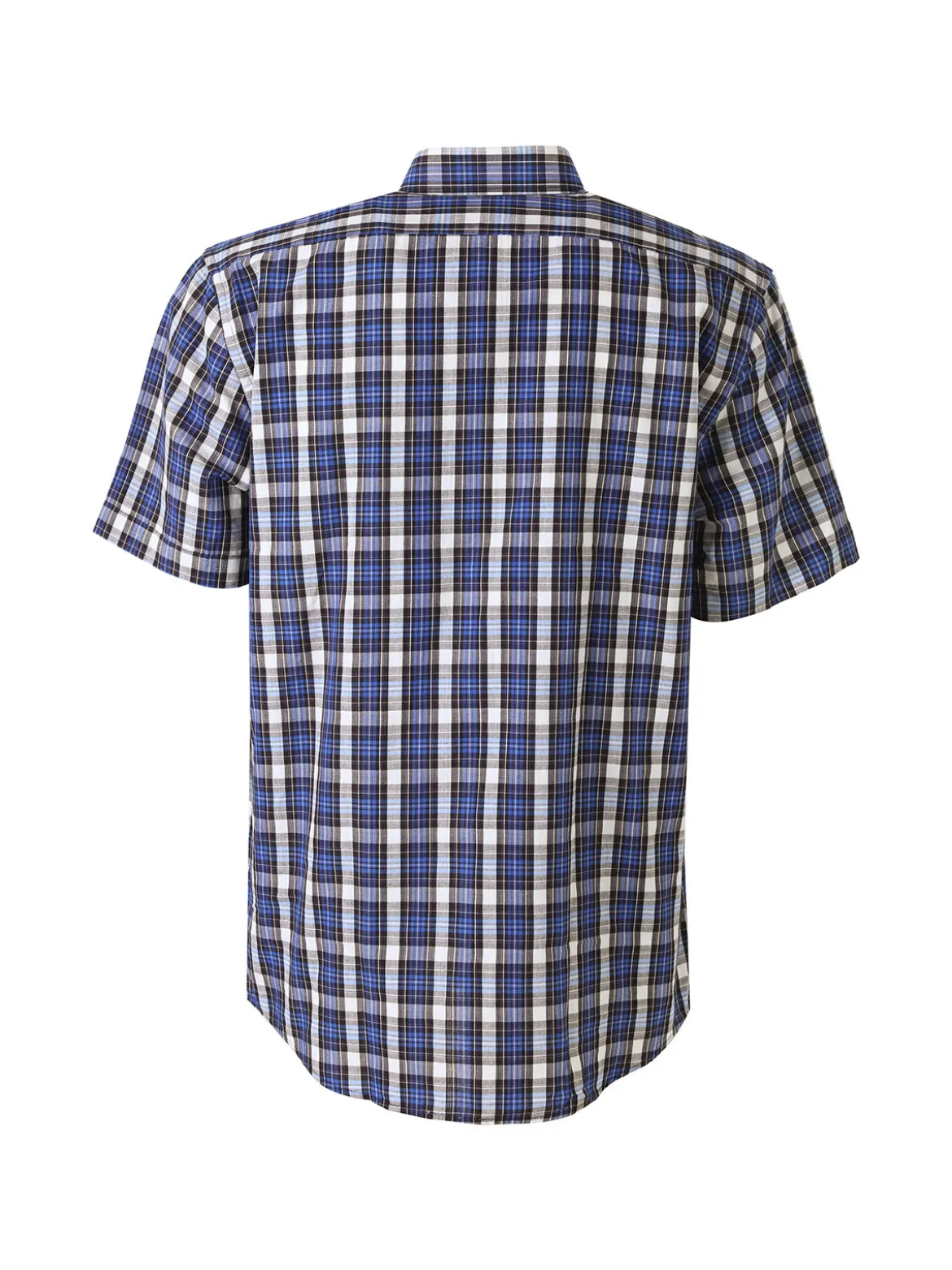 Mrhope Camicia da uomo in cotone a maniche corte con stampa a quadri e taschino - blu scuro