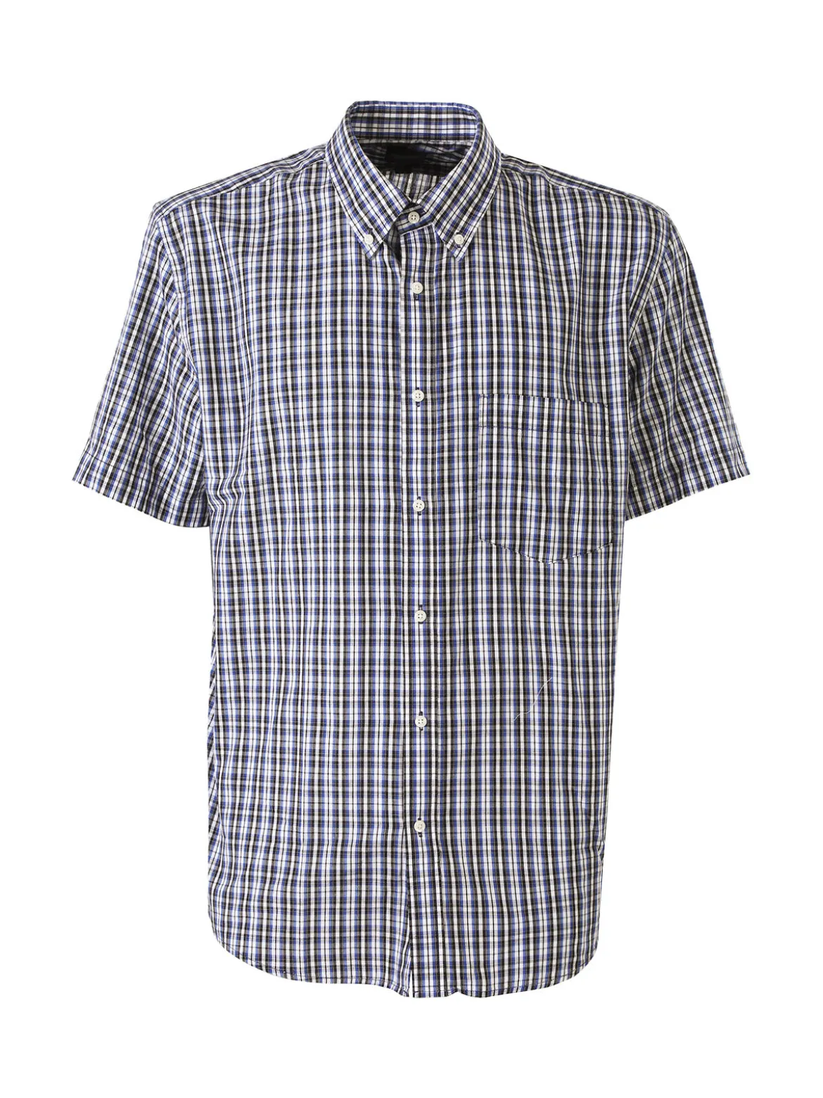 Mrhope Camicia da uomo in cotone a maniche corte con stampa a quadri e taschino - blu