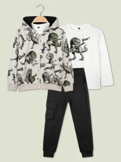Mr Jek Completo 3 pezzi da bambino con cappuccio e zip - beige