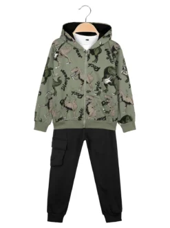 Mr Jek Completo 3 pezzi da bambino con cappuccio e zip - verde