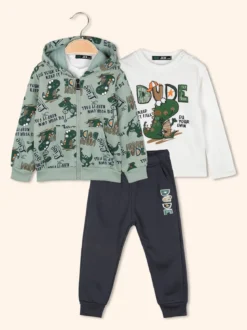 Mr Jek Completo 3 pezzi da neonato con cappuccio e zip - acqua marina