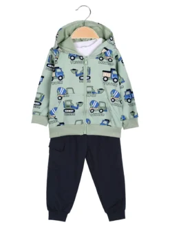 Mr Jek Completo 3 pezzi da neonato con cappuccio e zip - verde chiaro