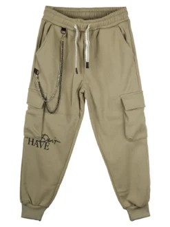 Mr Jek Pantaloni cargo da bambino con coulisse e catena decorativa - oliva