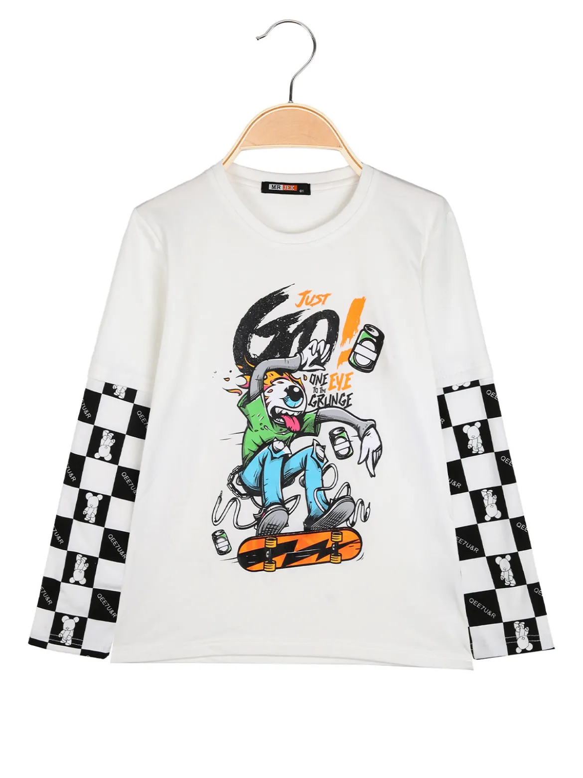 Mr Jek T-shirt da bambino a maniche lunghe stampate - bianco