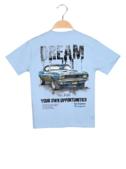 Mr Jek T-shirt da ragazzo in cotone con stampa davanti e dietro - azzurro