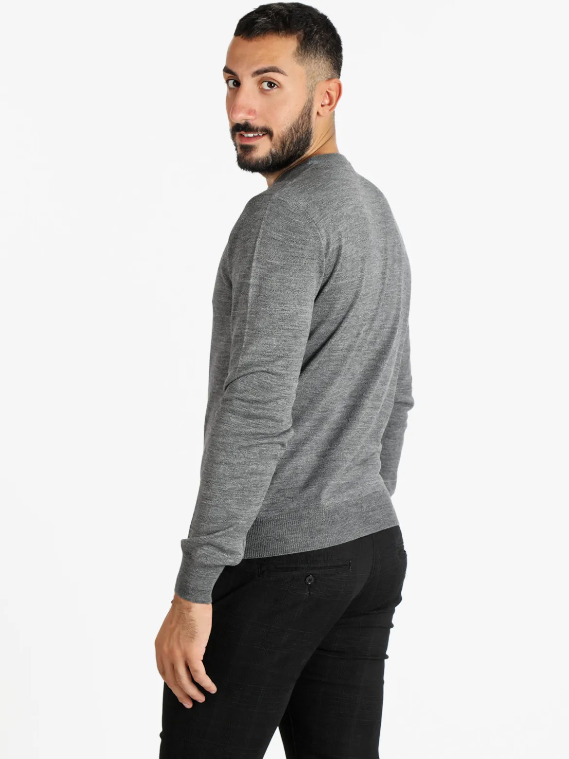 Mv Pullover da uomo misto lana girocollo