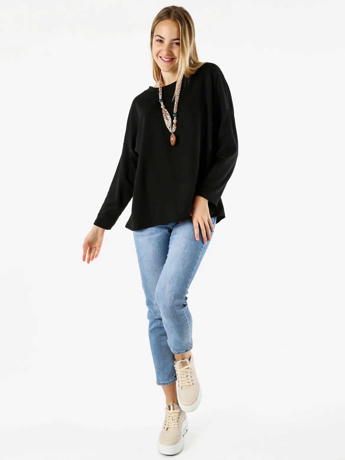 My Style Felpa oversize da donna in misto cotone con collana - rosa