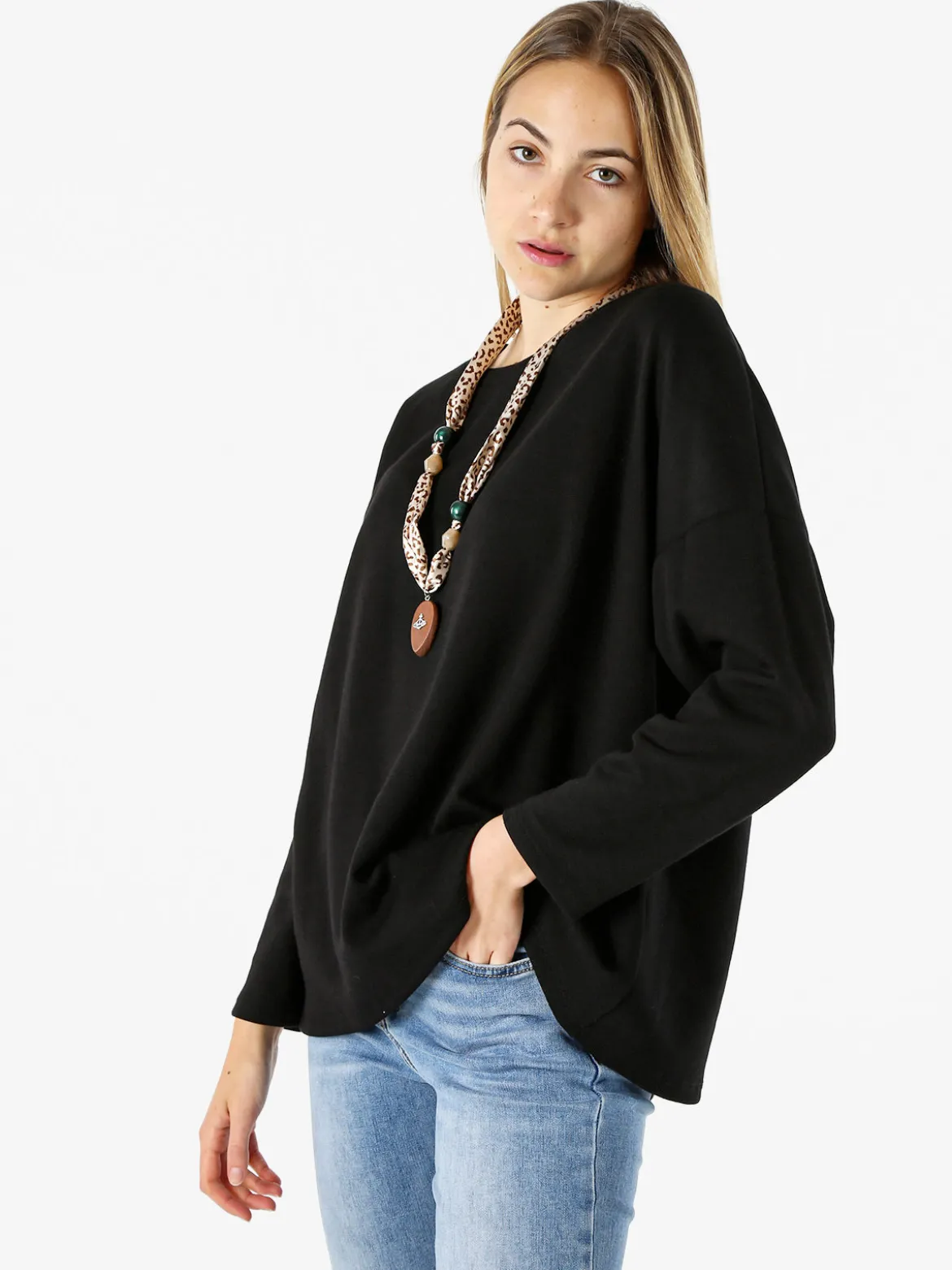 My Style Felpa oversize da donna in misto cotone con collana - rosa