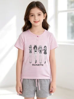 Nacshua Pigiama corto da bambina in cotone
