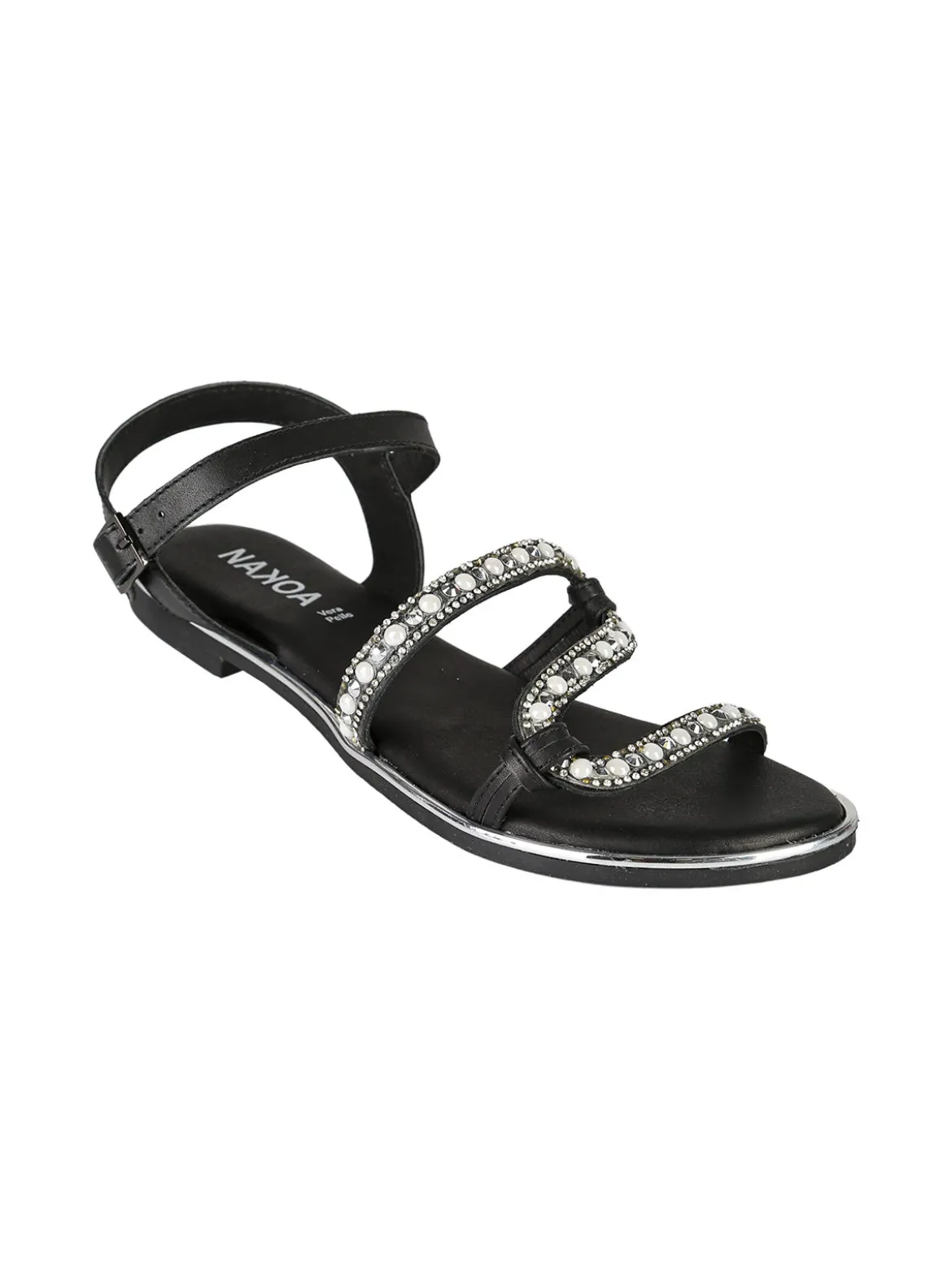 Nakoa Sandali bassi in pelle da donna con perline e strass
