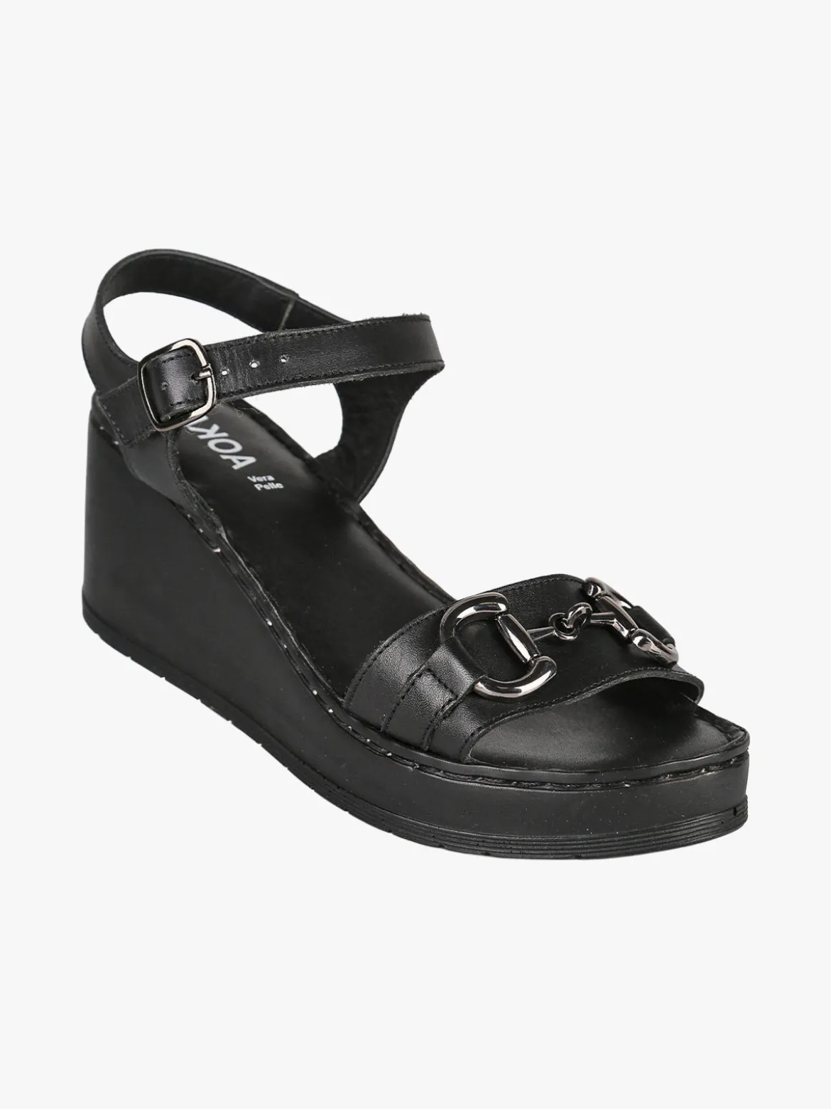 Nakoa Sandali donna in pelle con zeppa e plateau