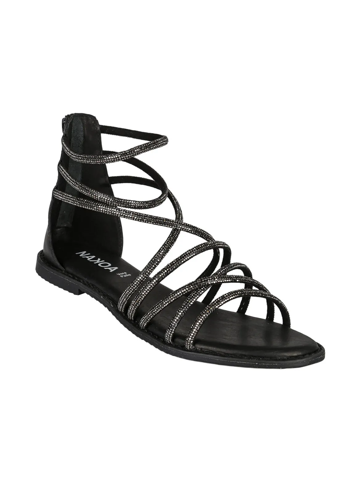 Nakoa Sandali gioiello in pelle da donna con tallone chiuso e zip