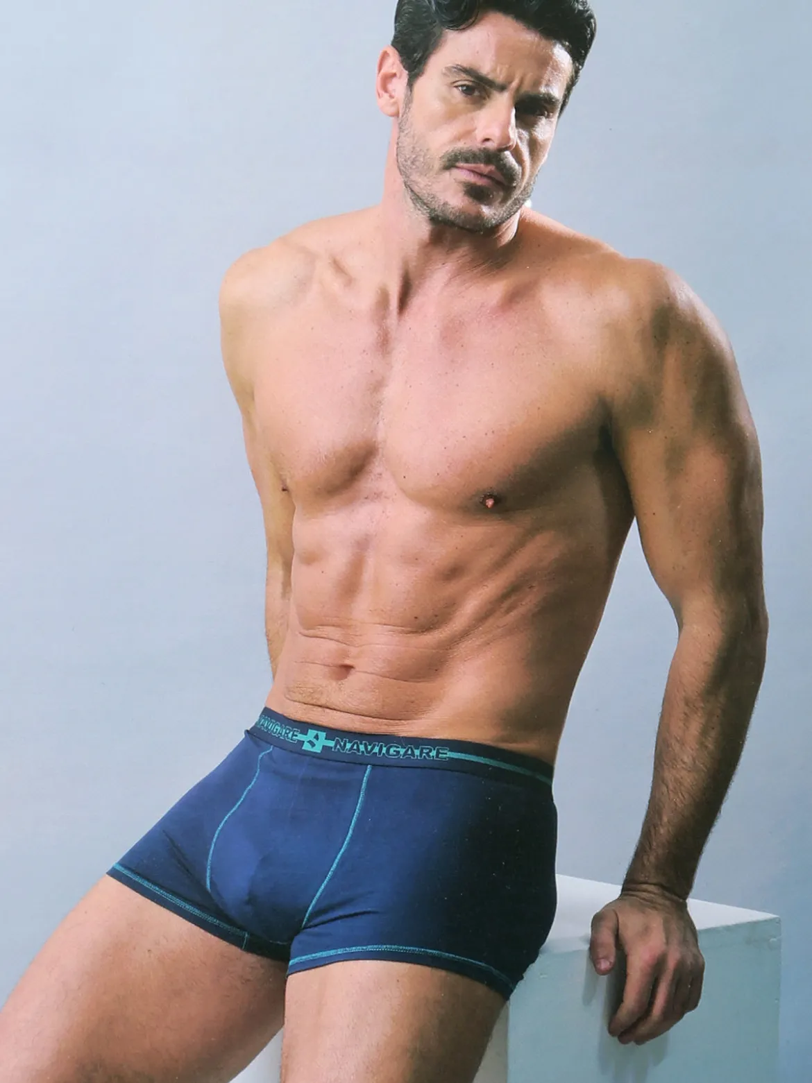 Navigare Boxer uomo in cotone - blu scuro