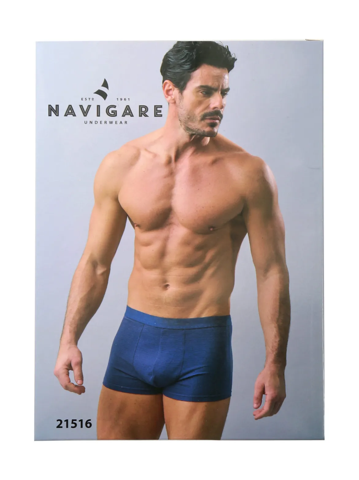 Navigare Boxer uomo rigato in cotone - blu scuro