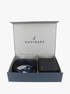 Navigare Confezione regalo da uomo con cintura e portafoglio in pelle - blu