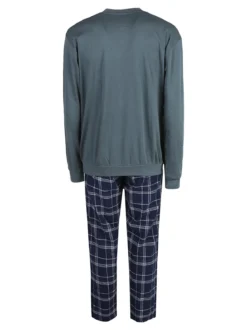 Navigare Pigiama da uomo in cotone interlock con pantaloni a quadri - militare