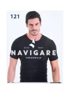 Navigare T-shirt intima da uomo girocollo in caldo cotone - blu