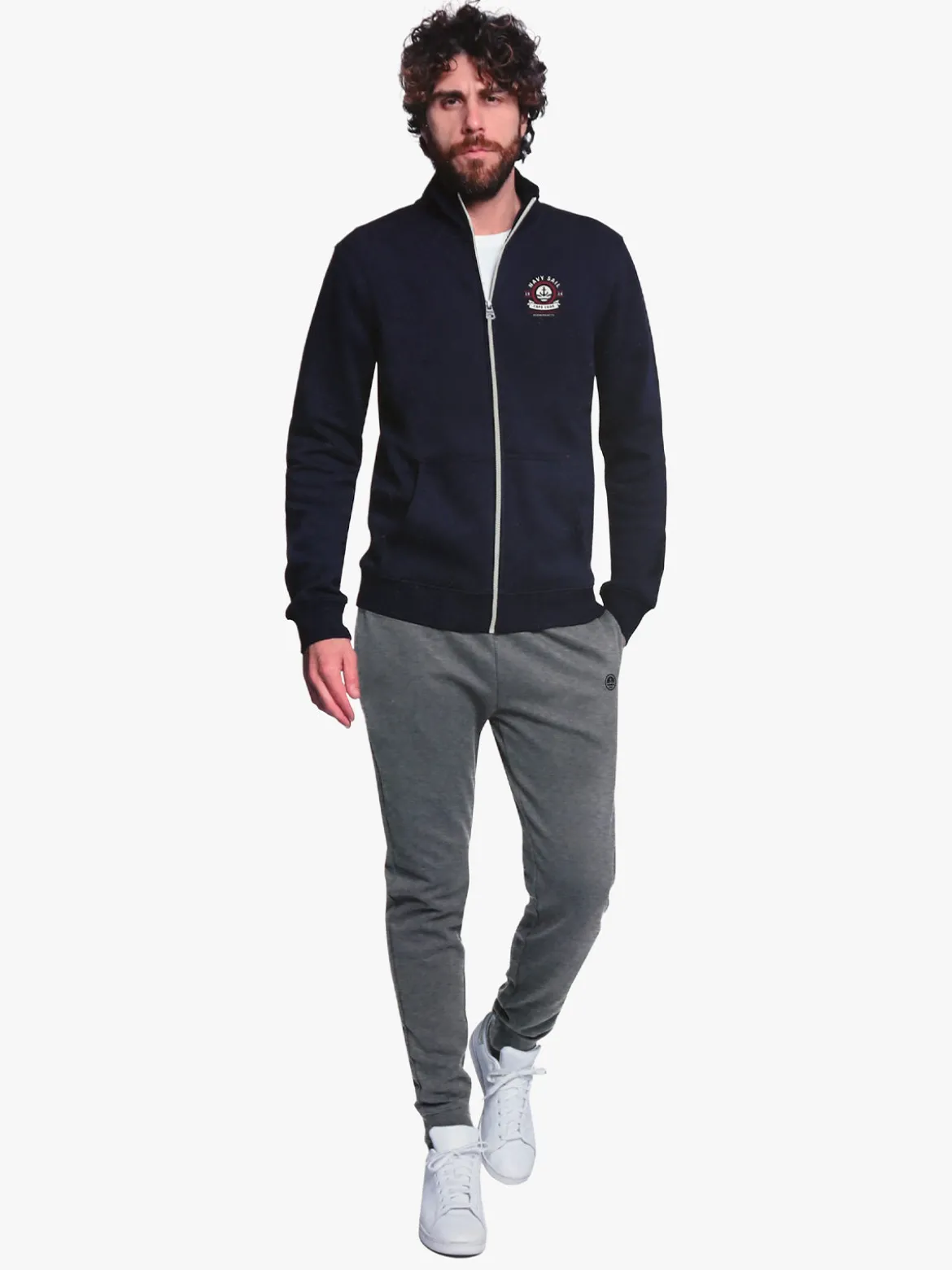 Navy Sail Completo tuta da uomo felpata con zip intera - blu scuro