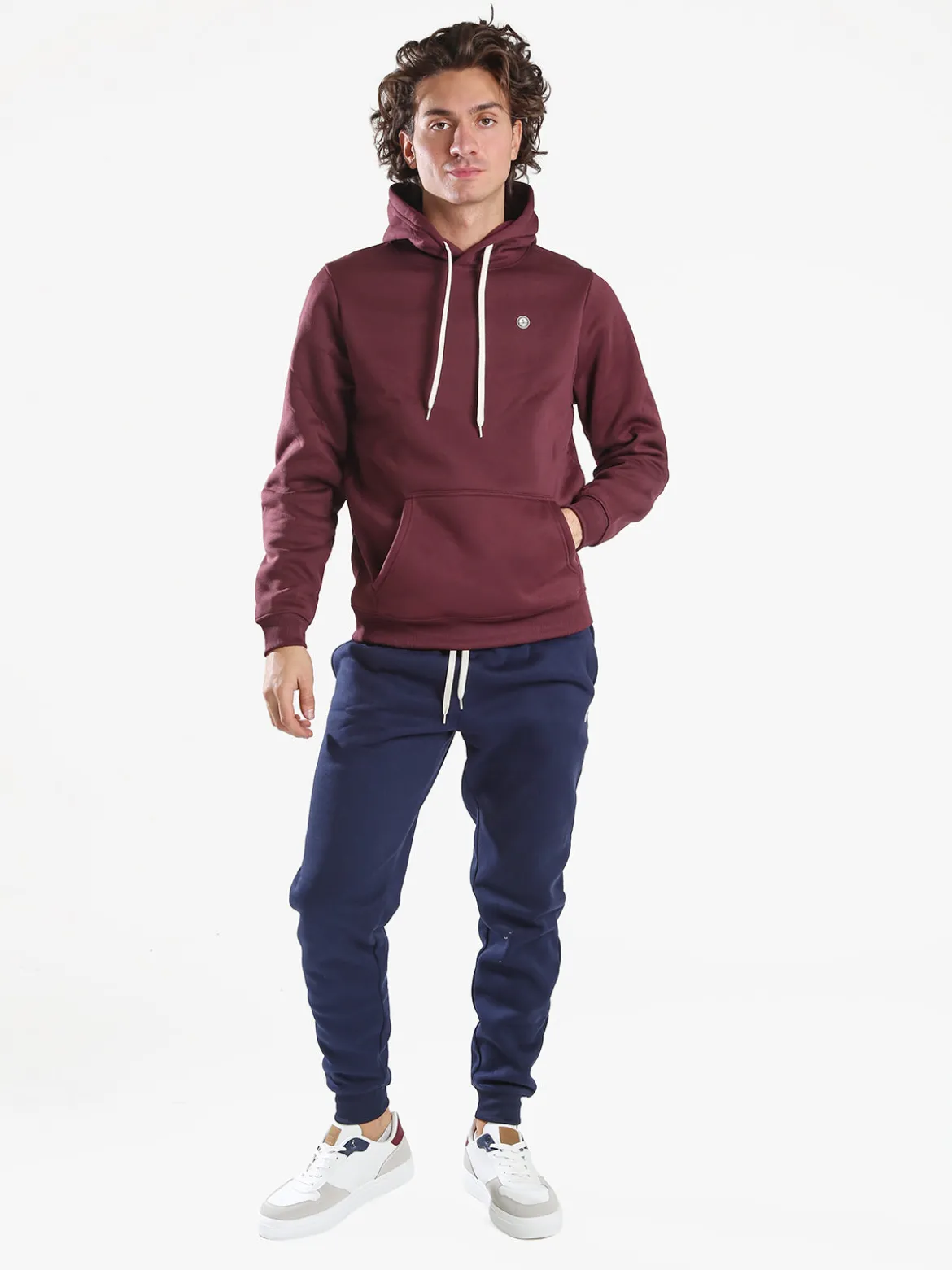 Navy Sail Completo tuta felpata da uomo con cappuccio - bordeaux
