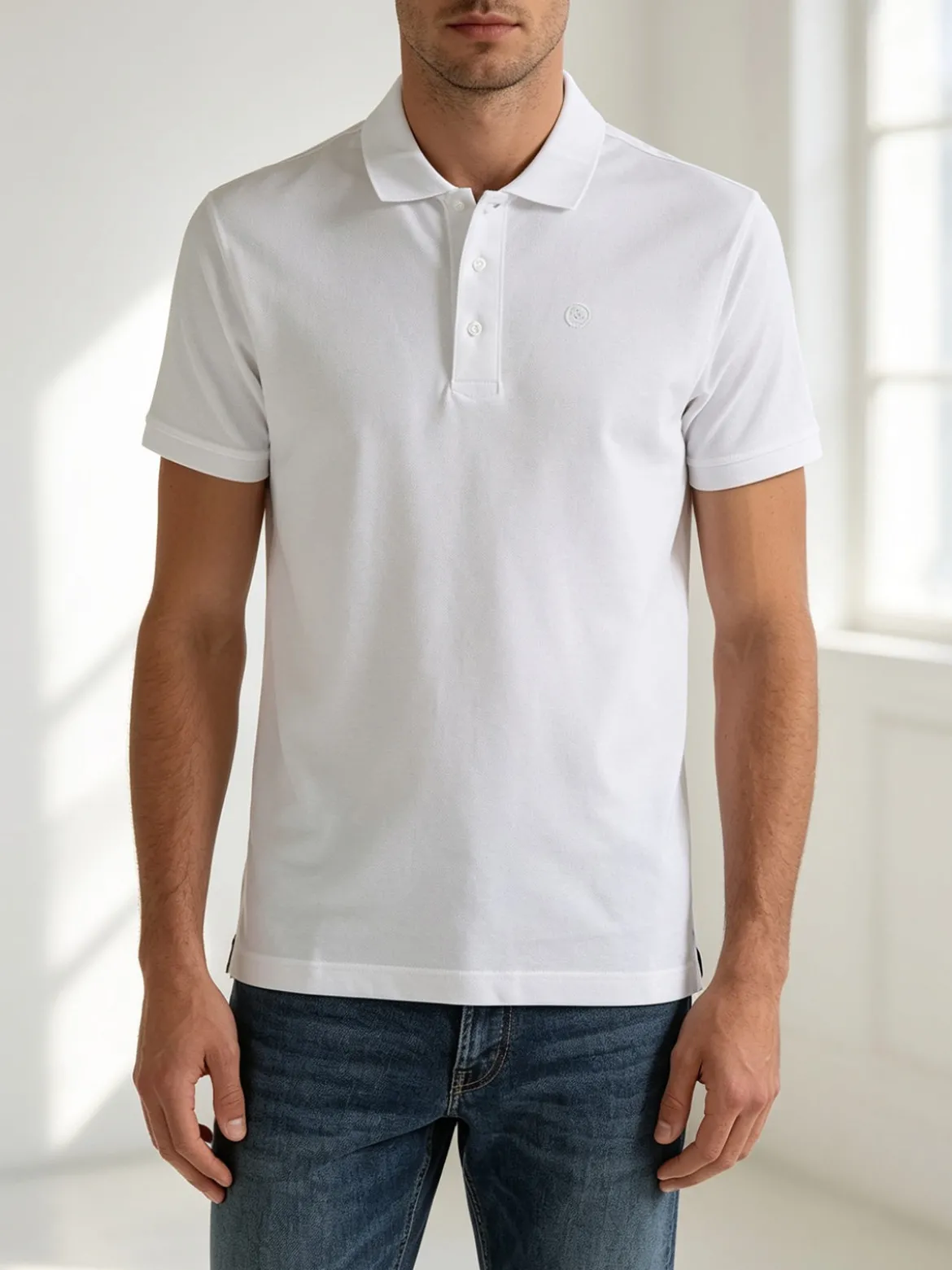 Navy Sail Polo da uomo in cotone a maniche corte - bianco