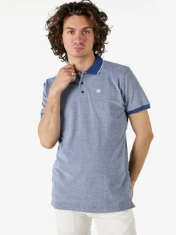 Navy Sail Polo da uomo in cotone a maniche corte con logo - blu