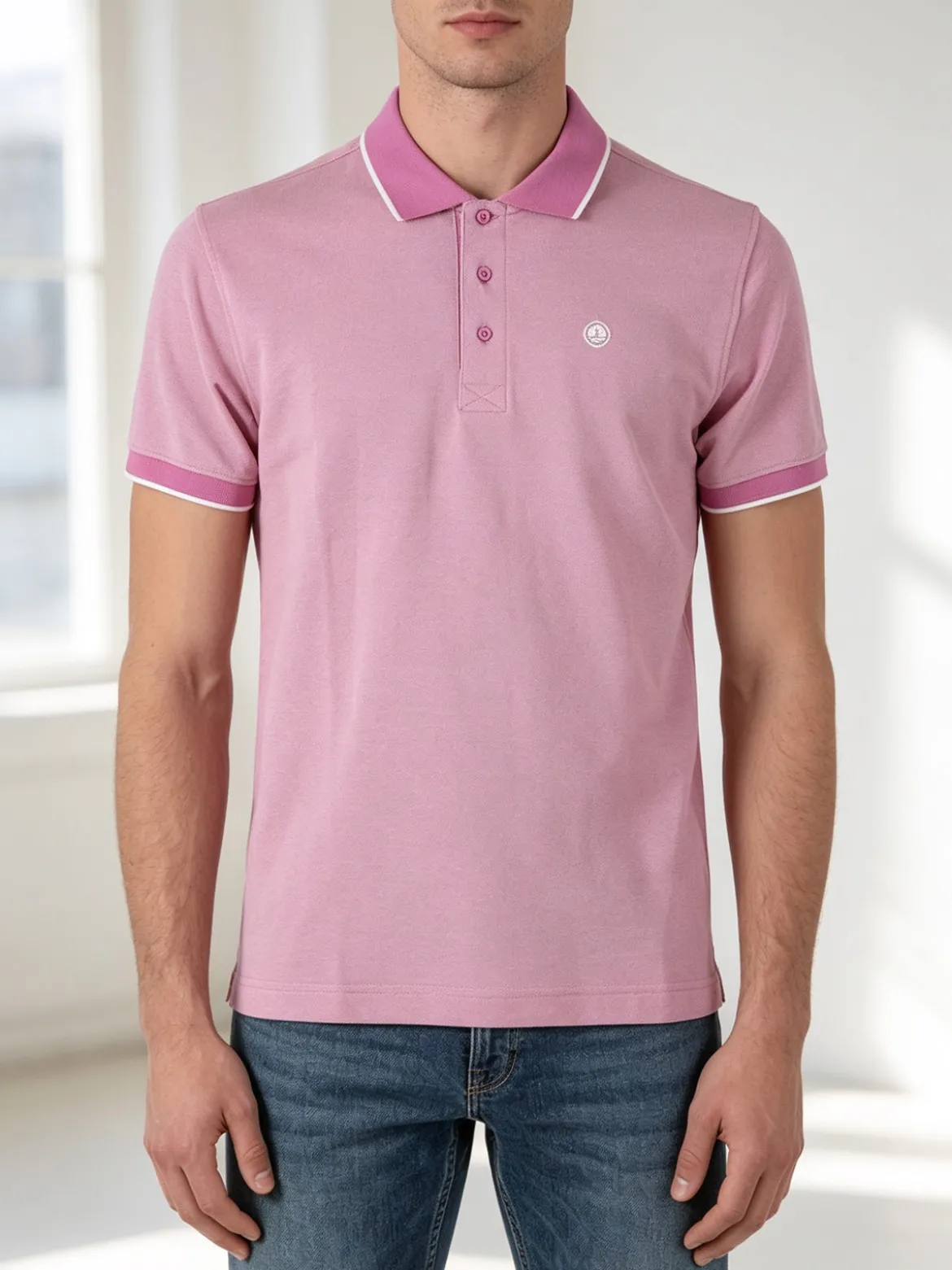 Navy Sail Polo da uomo in cotone a maniche corte con logo - rosa