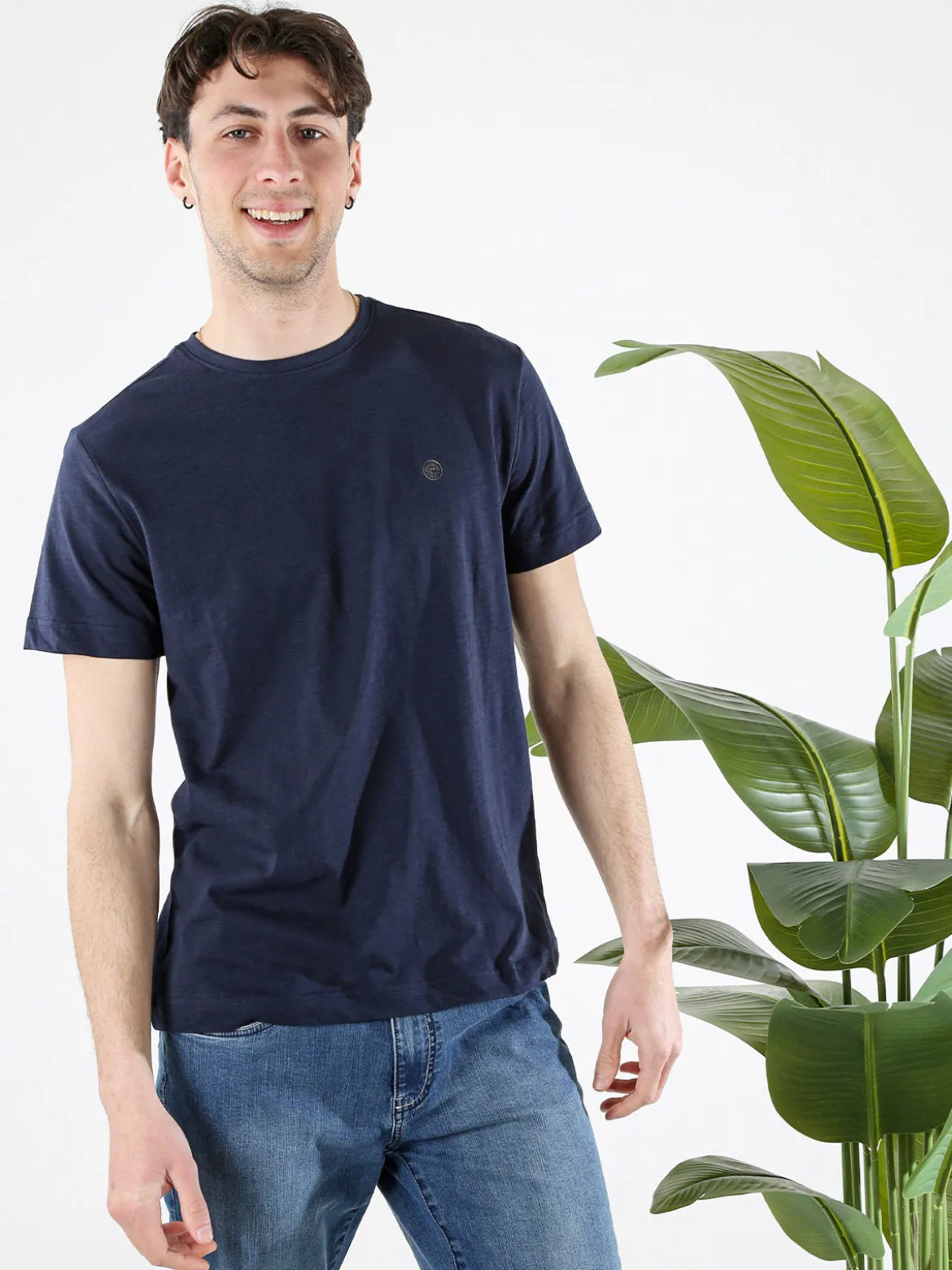 Navy Sail T-shirt da uomo in cotone con logo - blu scuro