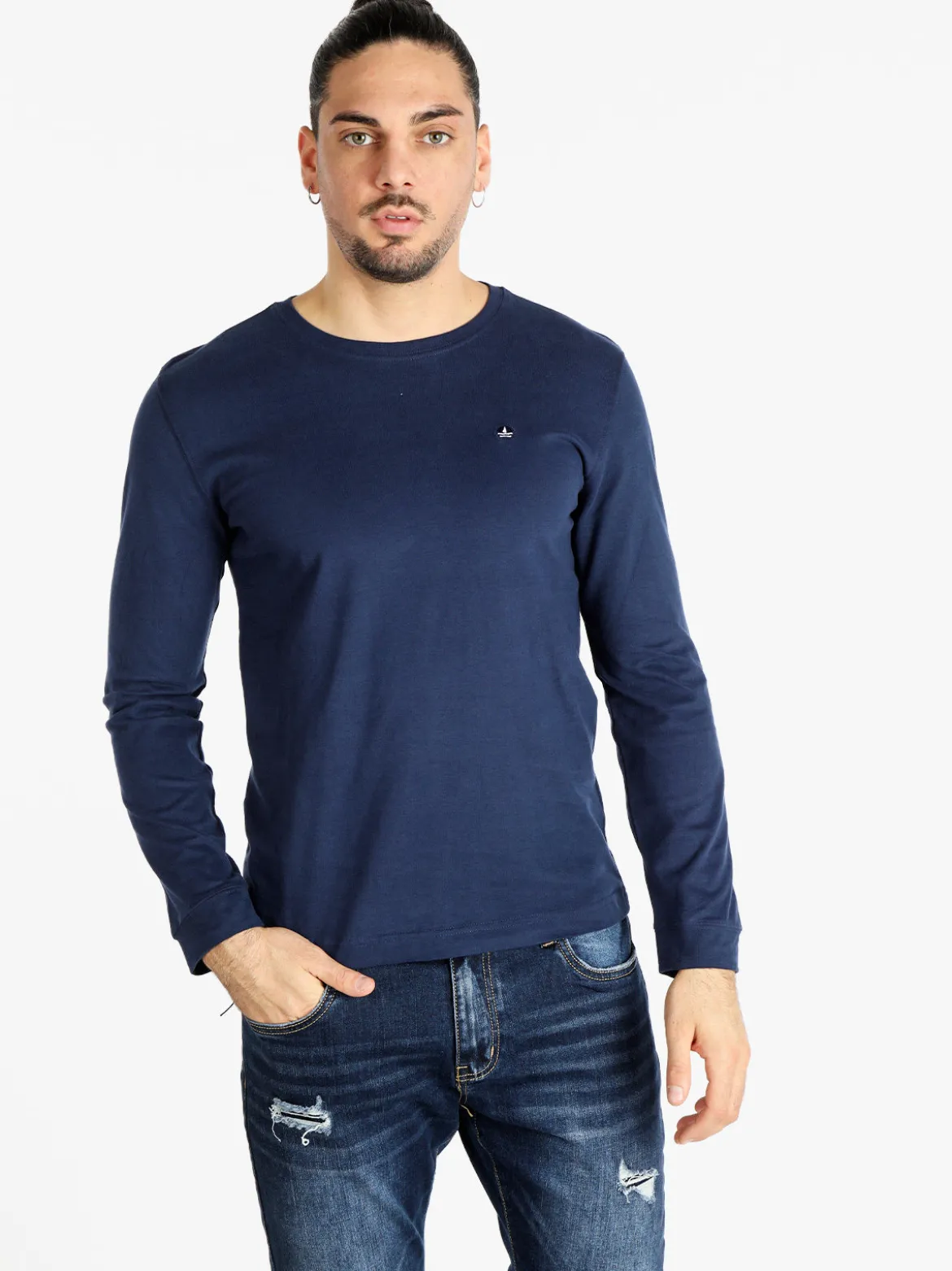 Navy Sail T-shirt uomo girocollo a maniche lunghe